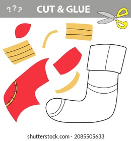 Cut and glue - Simple game for kids. Cut parts of Socks and glue them. Educational children game, printable worksheet, vector illustration