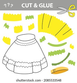 Cut and glue - Simple game for kids. Education paper game for children, Yellow Skirt. Use scissors and glue to create the image.