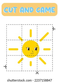 Cut and glue sun. Educational children game, printable worksheet.Puzzles with sun