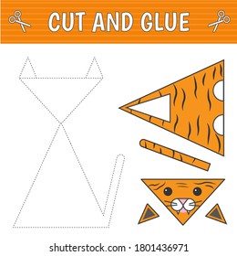 Cortar y pegar. Un tigre de formas geométricas. Juego infantil. Constructor, aplicación.  Vector