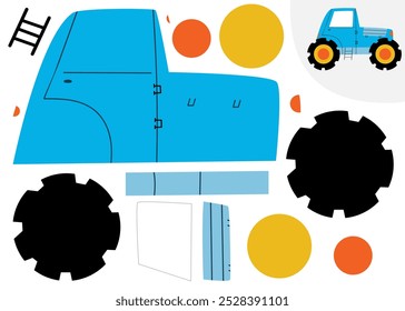 Cut and glue. Tractor model, paper constructor for children. Flat vector illustration. eps10