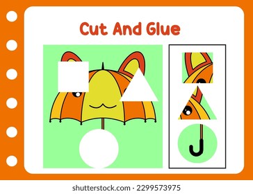 cut and glue umbrella fun game for kids