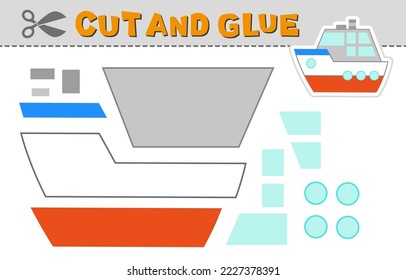 Cut and glue. Vector illustration of a cruise ship. Paper game for children activity and education