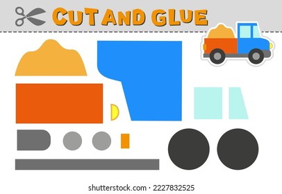 Cut and glue. Vector illustration of a pickup, truck. Paper game for children activity and education