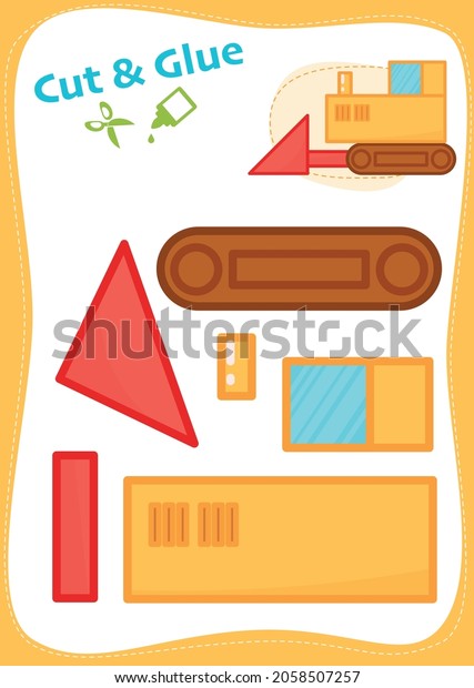 Cut Glue Worksheet Bulldozer Stock Vector (Royalty Free) 2058507257