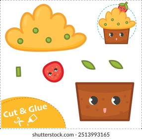 Cut and Glue Worksheet. Chocolate cupcake. Scissors practice for preschoolers. Education paper game.