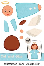 Cut and Glue Worksheet - Christmas Angel in blue dress