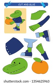 Cut and glue worksheet: crocodile.  Educational game for kids. 