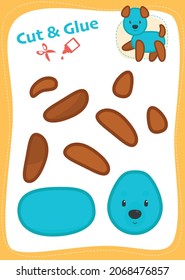 Cut And Glue Worksheet. Education Paper Game. Blue Dog