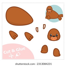 Cut and Glue Worksheet. Education paper game. The Walrus