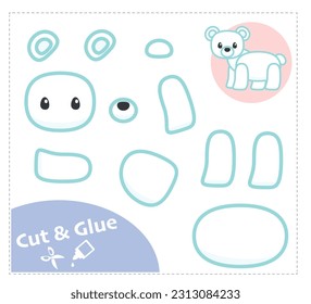 Cut and Glue Worksheet. Education paper game. The Polar Bear