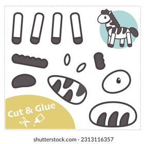Cut and Glue Worksheet. Education paper game. Zebra