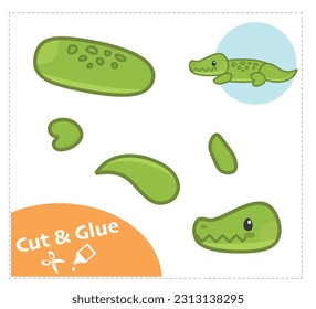 Cut and Glue Worksheet. Education paper game. Crocodile