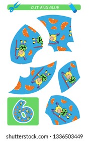 Cut and glue worksheet: number 6.  Educational game for kids. Learning numbers.