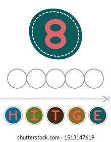 Cut and glue. Worksheet for preschool kids. Words puzzle educational game for children. Place the letters in right order. Card from a set for child development and education. Vector illustration.