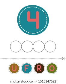Cut and glue. Worksheet for preschool kids. Words puzzle educational game for children. Place the letters in right order. Card from a set for child development and education. Vector illustration.