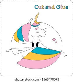 Cut and Glue Worksheet - Sleeping Animals - Unicorn