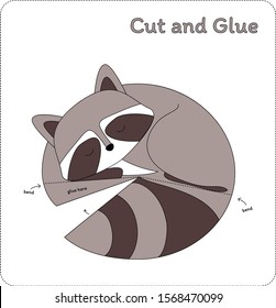 Cut and Glue Worksheet - Sleeping Animals - Raccoon