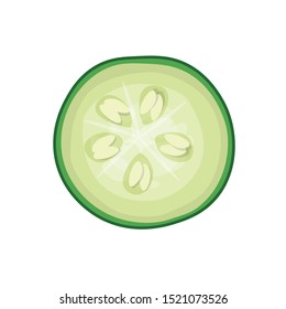 Cut green cucumber. Top view. Vector illustration isolated on white background