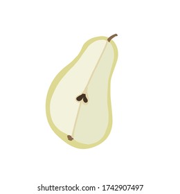 Cut in half pear isolated on the white background. Vector illustration. fresh juice.  object for design menu, packaging