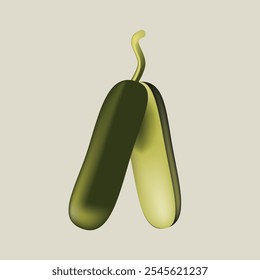 Cut in half pickled cucumber. Vector illustration