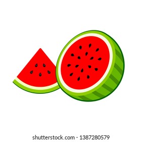 cut half watermelon, quarter of watermelon slice, fruit pattern vector illustration sketch isolated on white background