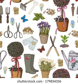 Cut hand drawing garden pattern.  Seamless pattern for fabric, paper and other printing and web projects.