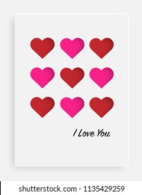 Cut the heart on the paper and a white background. Card for valentine's day, birthday, anniversary, party invitations, Wedding and other. Vector illustration