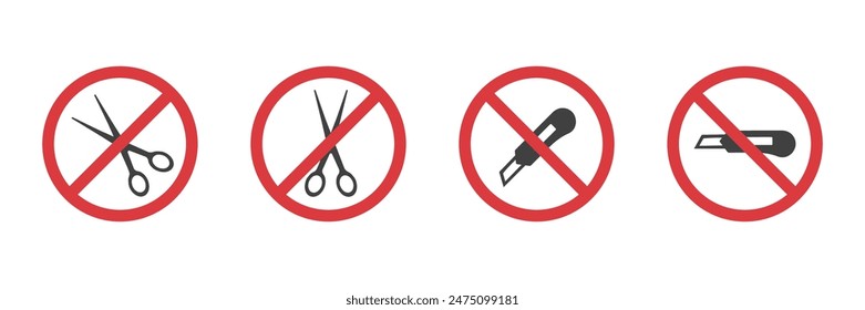 Cut here. Do not open with stationery knife or scissors icons. Black shears cutting isolated on white background. Simple Vector illustration.