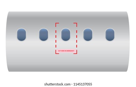 Cut here in emergency on airplane for emergenct team cut airplane