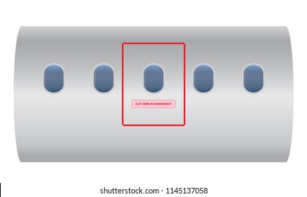 Cut here in emergency on airplane for emergenct team cut airplane