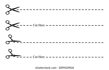 Cut here line icon pack. Scissor cutting line symbol vector illustration. Suitable for coupon, ticket, and packaging design element.