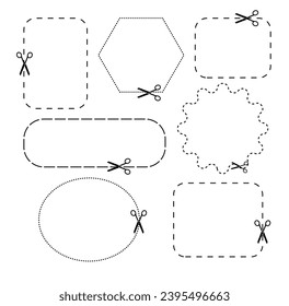 Cut here line icon pack symbol. Suitable for coupon, ticket, and cropping area marker. Scissor cutting line symbol. Vector