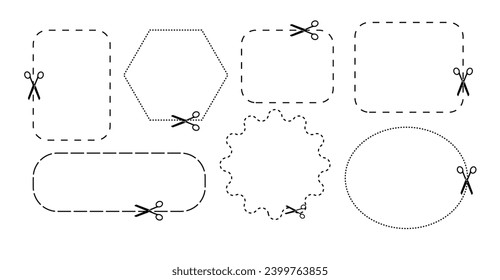 Cut here line icon pack symbol. Suitable for coupon, ticket, and cropping area marker. Scissor cutting line symbol. Vector