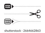 Cut here. Open here signs