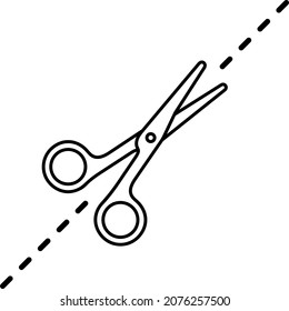 Cut Here Scissors. Vector Outline Icon.