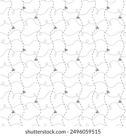 Cut here seamless pattern. Vector scissors with dotted lines, paper cut here seamless pattern for ticket, coupon, promo code