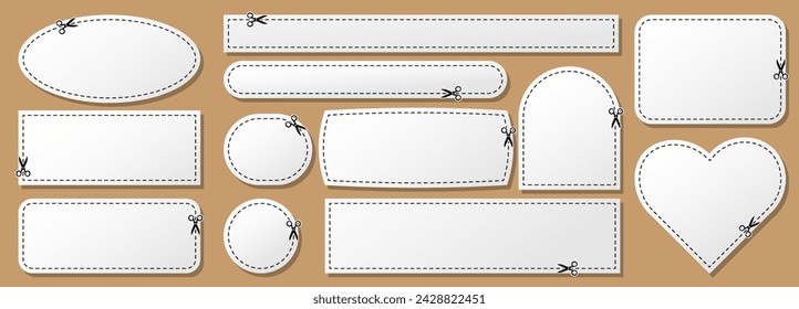 Cut here set 12 shapes, cut dash line. Form for coupon, promotions, promo, subscription