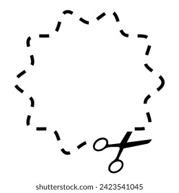 Cut Here Symbol with Scissors and Dashed Line Circle