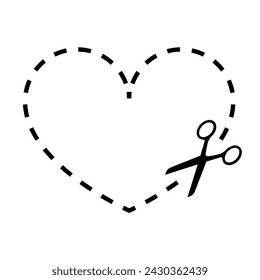 Cut Here Symbol with Scissors heart shape