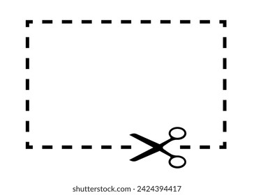 Cut Here Symbol with Scissors rectangle shape