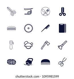 Cut icon. collection of 16 cut filled and outline icons such as comb, pizza, shaving brush, straight hair, manicure scissors, blade saw. editable cut icons for web and mobile.