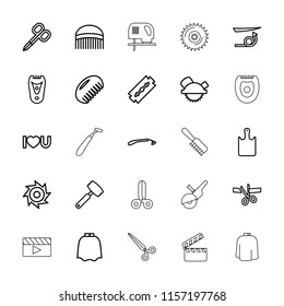 Cut icon. collection of 25 cut outline icons such as comb, razor, manicure scissors, hairdresser peignoir, straight hair. editable cut icons for web and mobile.