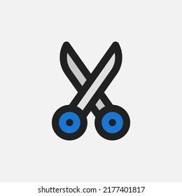 Icono de corte en el estilo de línea rellena sobre el editor de texto, uso para la presentación de la aplicación móvil del sitio web