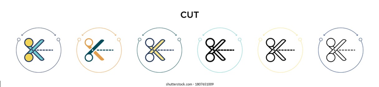Cut icon in filled, thin line, outline and stroke style. Vector illustration of two colored and black cut vector icons designs can be used for mobile, ui, web