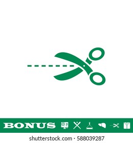 Cut icon flat. Green pictogram on white background. Vector illustration symbol and bonus button