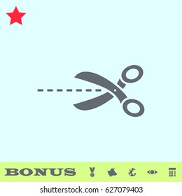 Cut icon flat. Grey pictogram on blue background. Vector illustration symbol and bonus buttons medal, cow, earth, eye, calculator