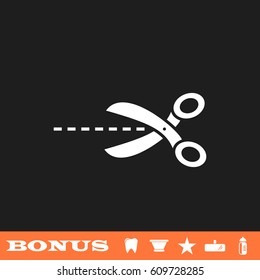 Cut icon flat. White pictogram on black background. Vector illustration symbol and bonus button tooth, vase, star, mirror, bottle