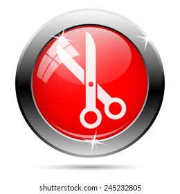 Cut icon. Internet button on white background. 