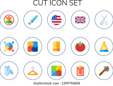 cut icon set. 15 flat cut icons.  Simple modern icons about  - no picking flowers, puzzle, cutter, united states, wardrobe, united kingdom, tomato, scissors, font, nail clippers